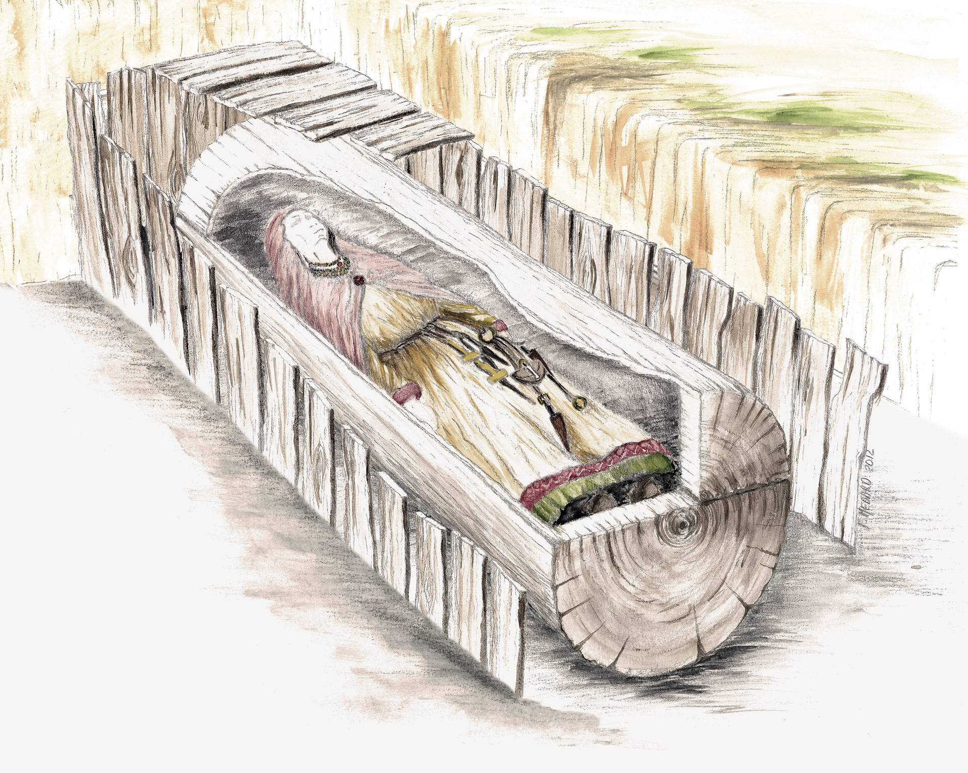 Restitution d’une sépulture monoxyle d’époque mérovingienne - Fabienne Médard